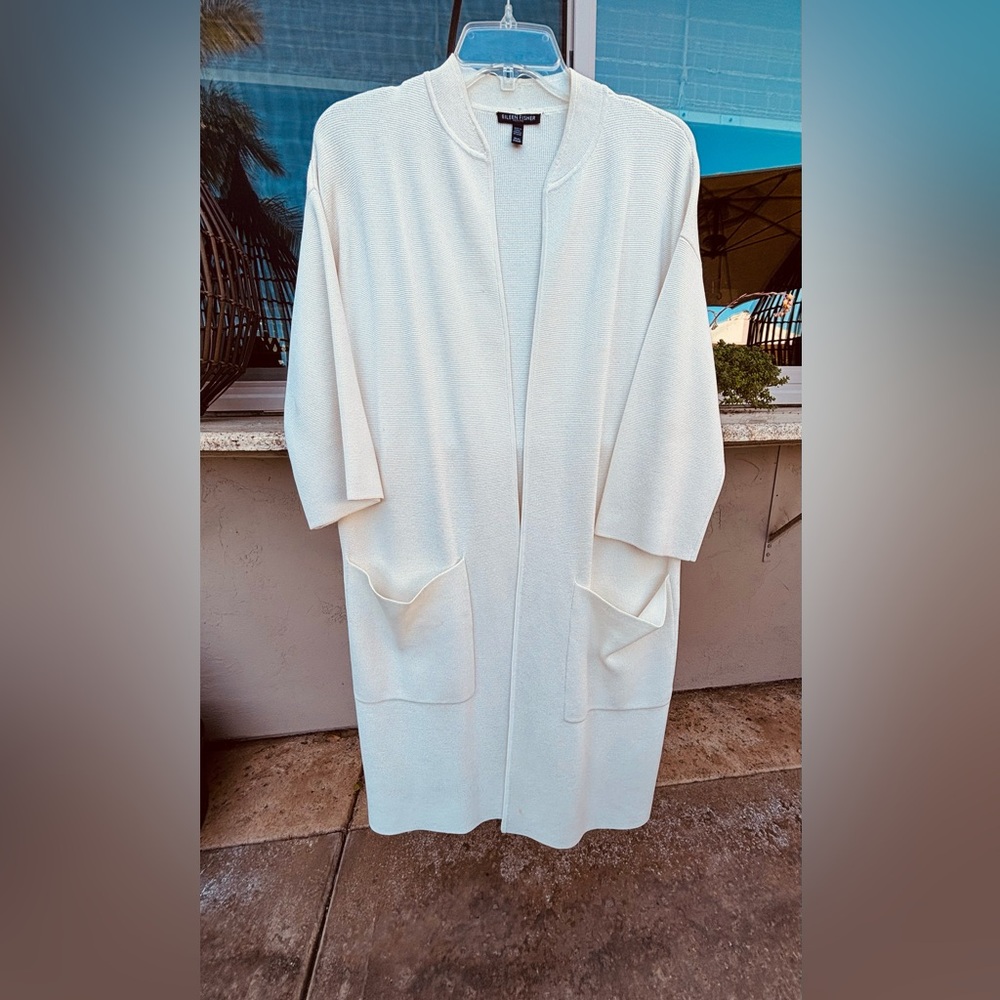 Eileen Fisher Ivory Silk/Cotton Knit Coat NWOT